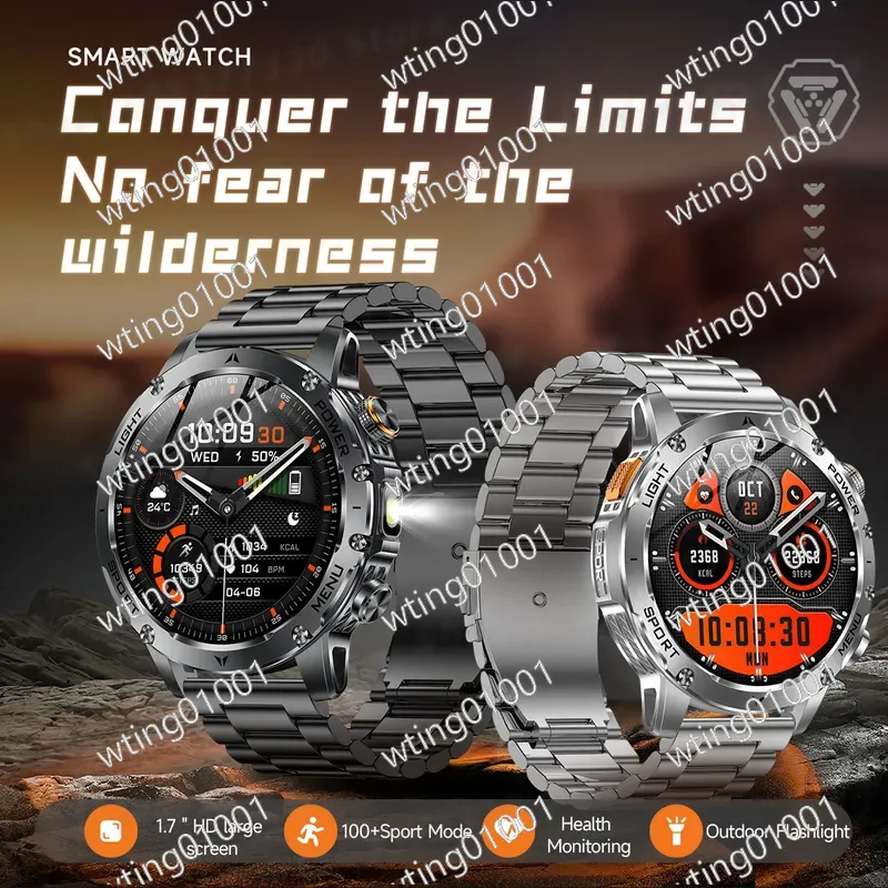 Outdoor Sport Smart Watch - สำหรับนาฬิกาอัจฉริยะ AK87 ไฟฉายกลางแจ้ง โทรผ่านบลูทูธ แบตเตอรี่ 1000mAh