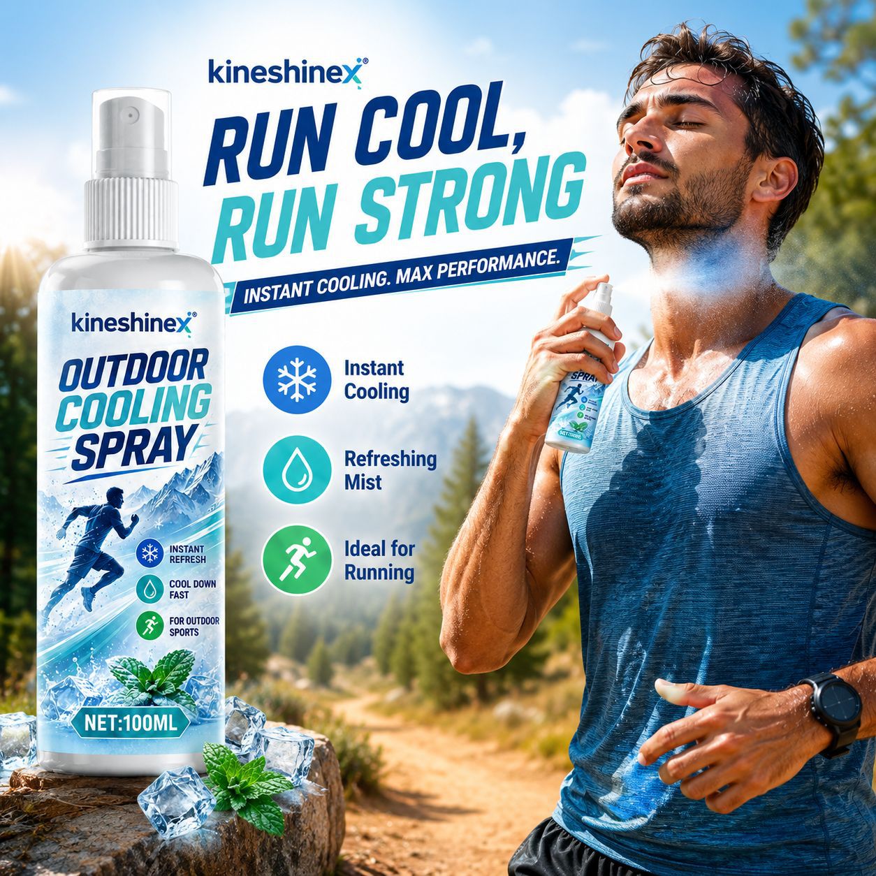 Outdoor Sport Activity - สเปรย์ทำความเย็นกลางแจ้ง 100 มล. – สดชื่นทันทีสำหรับการวิ่ง ปั่นจักรยาน