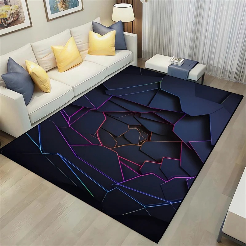 Outdoor Sport Live - 3D เรขาคณิตพรมนีออนไฟพรม Hexagons พรมสําหรับ Home Play