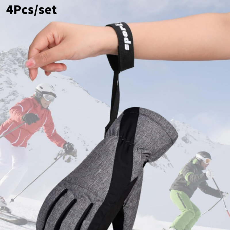 Outdoor Sport Gloves - สายรัดข้อมือสำหรับถุงมือสกี 4 ชิ้น สายรัดถุงมือแบบยืดหยุ่น สำหรับสโนว์บอร์ด สกี