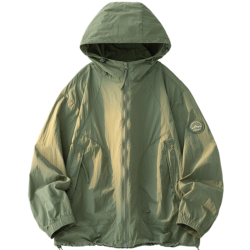 Outdoor Sport Windbreaker - UPF50+ เสื้อแจ็คเก็ตกันแดดแบบมีฮู้ดสำหรับผู้ชายฤดูร้อนบางเฉียบซิปกระเป๋าเสื้อกันลมข้อมือยางยืดกลางแจ้งเดินป่าตกปลาเสื้อคลุม