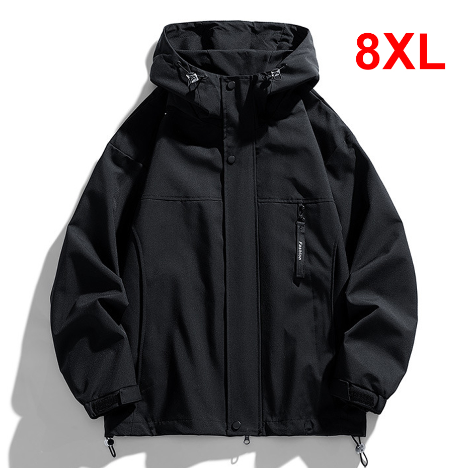 Outdoor Sport Waterproof Jacket - แจ็กเก็ตสีดำสำหรับผู้ชาย, เสื้อโค้ทตัวใหญ่กันลมไซส์ใหญ่8XL ลำลองกันน้ำ