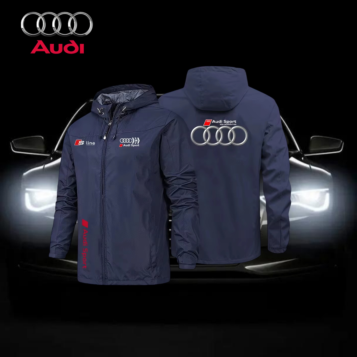 Outdoor Sport Waterproof Jacket - เสื้อแจ็คเก็ตกันน้ำระบายอากาศสไตล์สปอร์ตสำหรับผู้ชาย พร้อมโลโก้ Audi รุ่น 2026 สำหรับแข่งรถออฟโรด