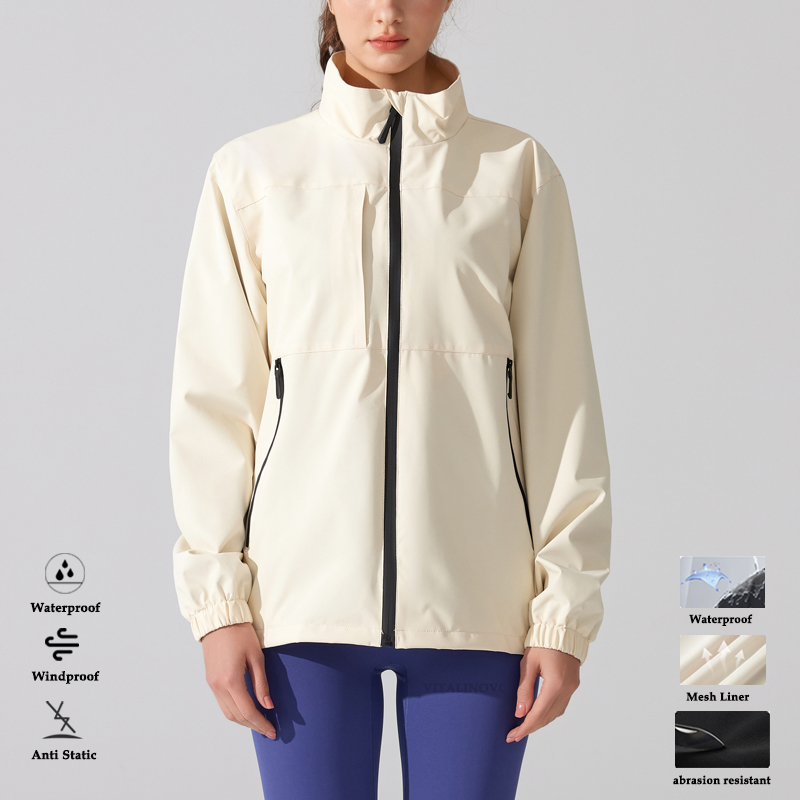 Outdoor Sport Waterproof Jacket - VITALINOVO ผู้หญิงเสื้อกันฝนกันน้ํา Stand Collar เสื้อกันลมน้ําหนักเบาเสื้อกันฝนซิปเต็มรูปแบบเสื้อแจ็คเก็ตสําหรับเดินป่า
