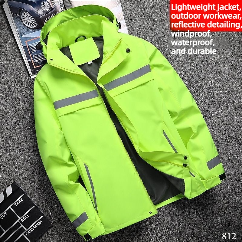 Outdoor Sport Windbreaker - เสื้อแจ็คเก็ตทำงานแบบมีฮู้ดน้ำหนักเบา กันน้ำ ทนต่อการขัดถู สะท้อนแสง เหมาะสำหรับกิจกรรมกลางแจ้ง