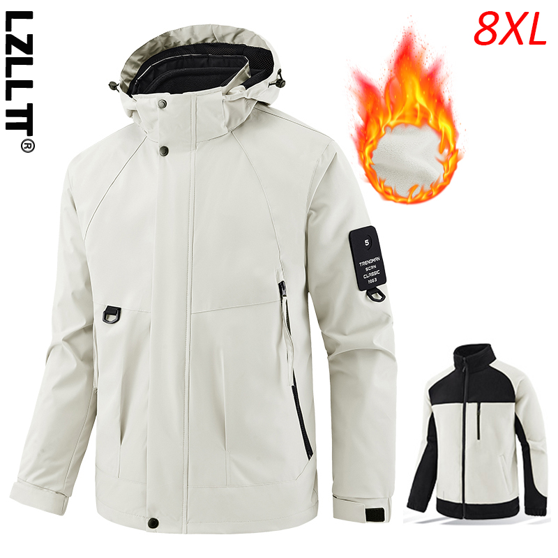 Outdoor Sport Windbreaker - ผู้ชายฤดูหนาวกลางแจ้งWindproofเสื้อแจ็คเก็ตสกีManกีฬาที่ถอดออกได้ 2 ชิ้นเสื้อแจ็คเก็ตผู้ชายกันน้ําJogger Windbreaker Plusขนาด 8XL