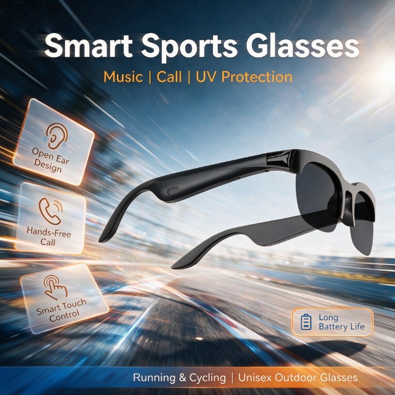 Outdoor Sport Glasses - แว่นตาอัจฉริยะบลูทูธแบบเปิดหู ป้องกันรังสียูวี พร้อมระบบแปลภาษาแบบเรียลไทม์ เหมาะสำหรับกีฬากลางแจ้ง ขับรถ และการเดินทาง