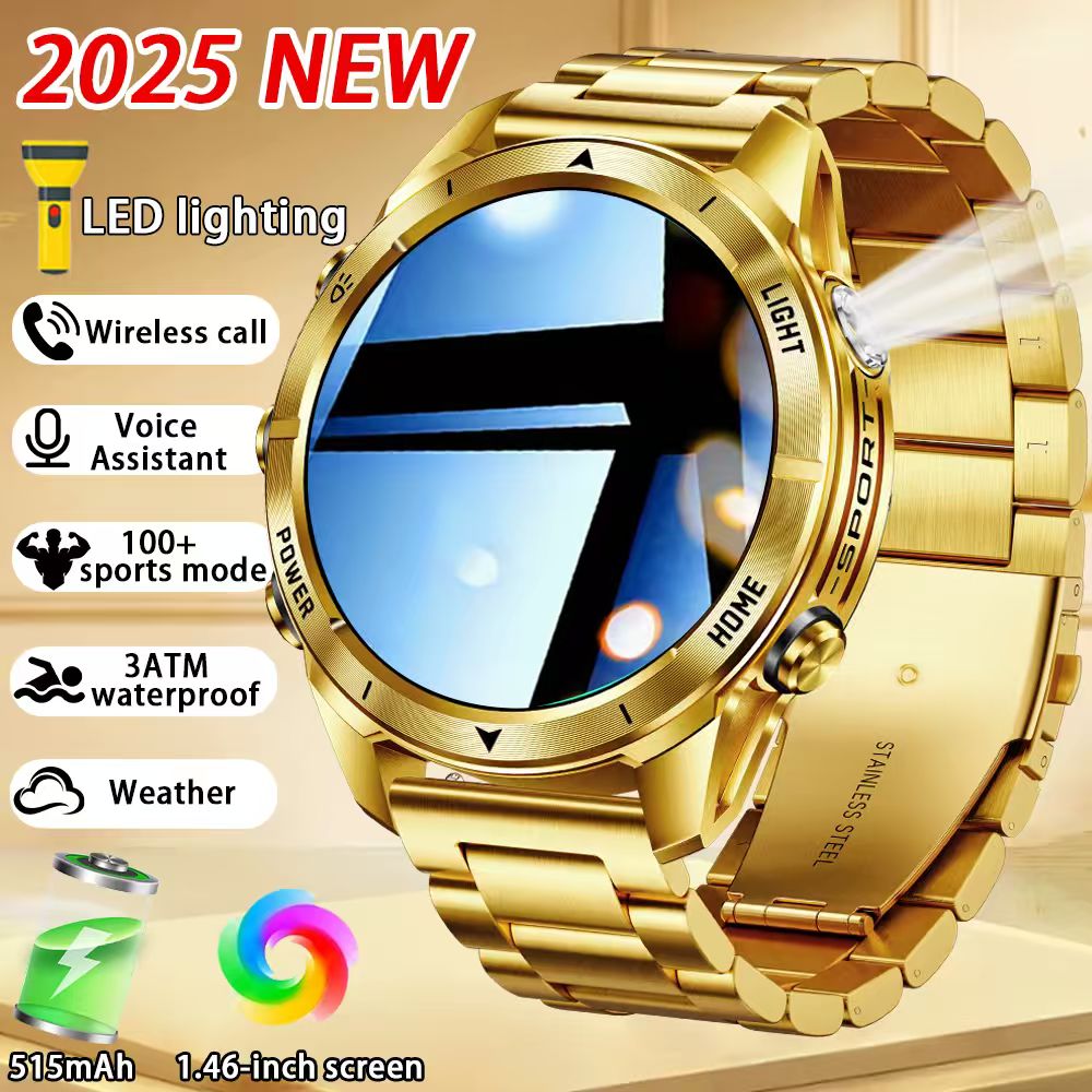 Outdoor Sport Smart Watch - นาฬิกาสมาร์ทวอทช์กีฬากลางแจ้งรุ่นใหม่สำหรับผู้ชาย หน้าจอ IPS 1.46 นิ้ว ไฟฉาย