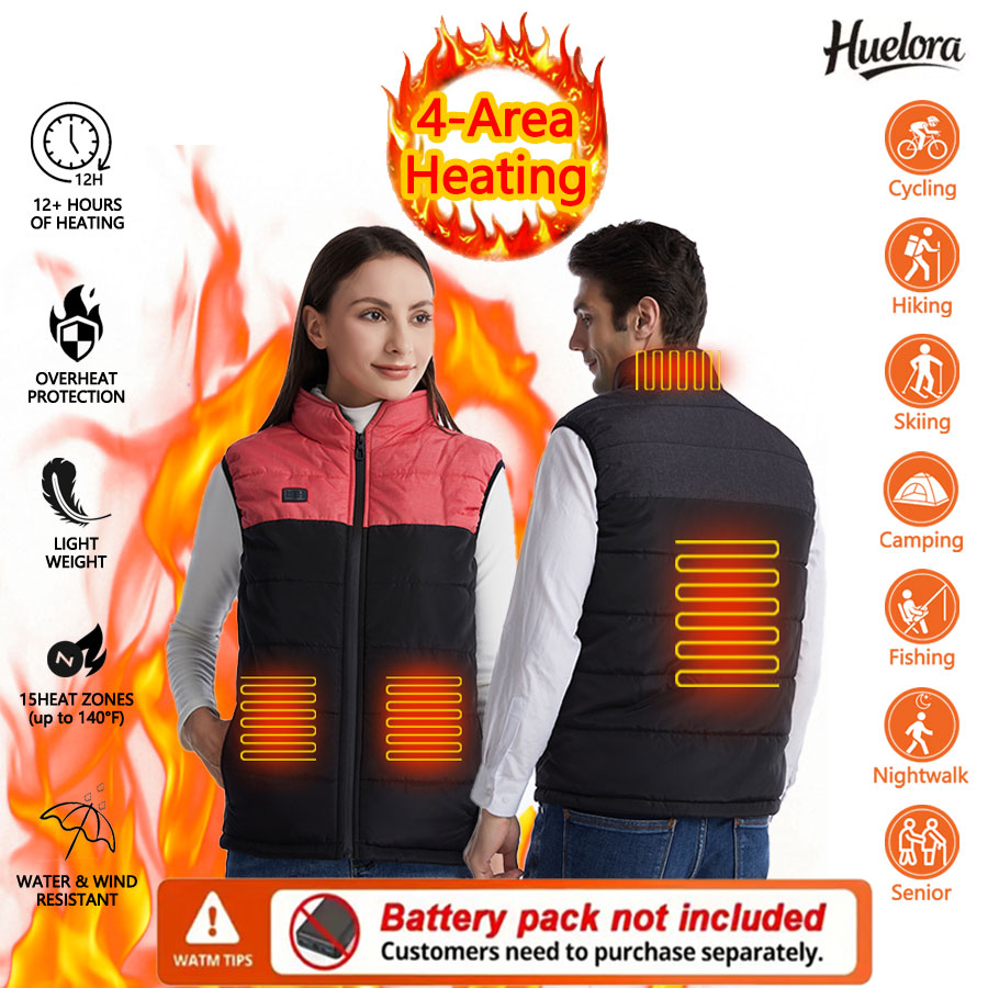 Outdoor Sport Area - เสื้อกั๊กอุ่น 4 โซน สำหรับฤดูหนาว แบบคอตั้ง สำหรับผู้ชายและผู้หญิง