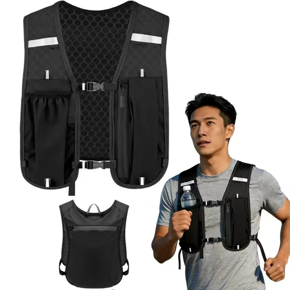 Trail Running Vest - เสื้อกั๊กสำหรับใส่น้ำสำหรับวิ่งสำหรับผู้หญิงและผู้ชาย กันน้ำ ระบายอากาศได้ดี ใช้เป็นกระเป๋าเป้สะพายหลังสำหรับวิ่ง เดินป่า ปั่นจักรยาน