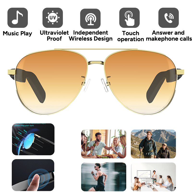 Outdoor Sport Glasses - แว่นตากันแดดอัจฉริยะบลูทูธ V5.4 ป้องกันการสัมผัส พร้อมฟังก์ชั่นโทรออก สำหรับกิจกรรมกลางแจ้ง หูฟังคุณภาพเสียง