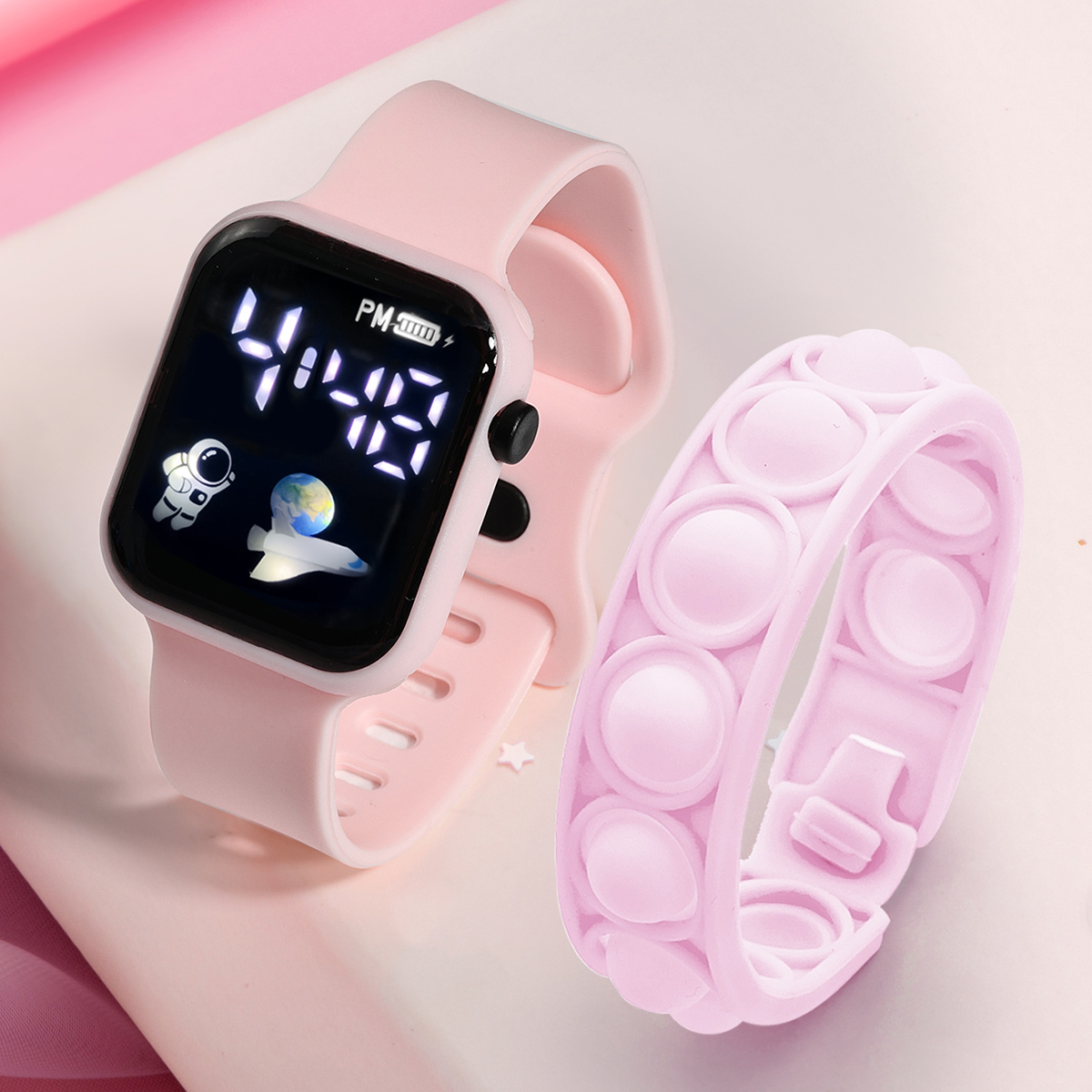 Outdoor Sport Smart Watch - สร้อยข้อมือสมาร์ทวอท์ชสำหรับเด็ก2ชิ้น, กำไลข้อมือนักเรียนเรียบง่ายทันสมัยเหมาะสำหรับเป็น Jam Tangan elektronik เล่นกีฬากลางแจ้งของขวัญสำหรับเด็กผู้ชายและเด็กผู้หญิง