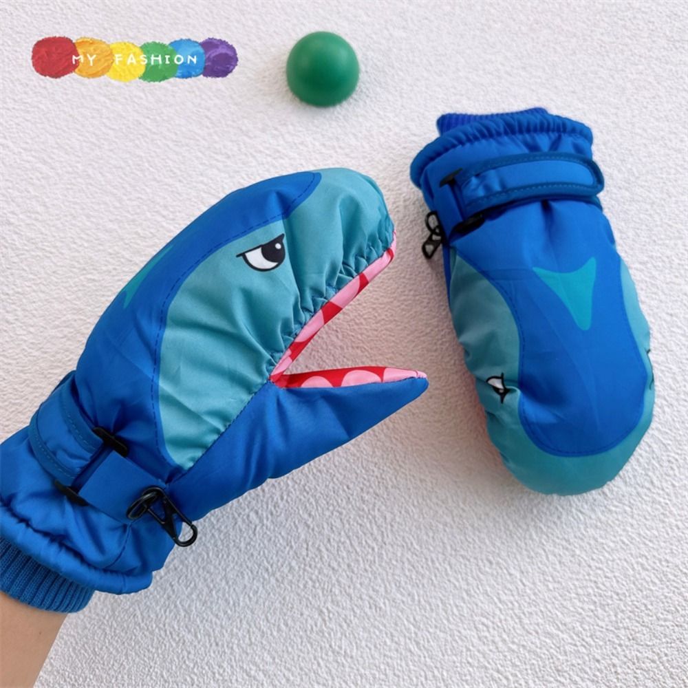 การ์ตูนเด็กถุงมือสกีลายฉลามอบอ - Outdoor Sport Gloves บทวิจารณ์และราคา